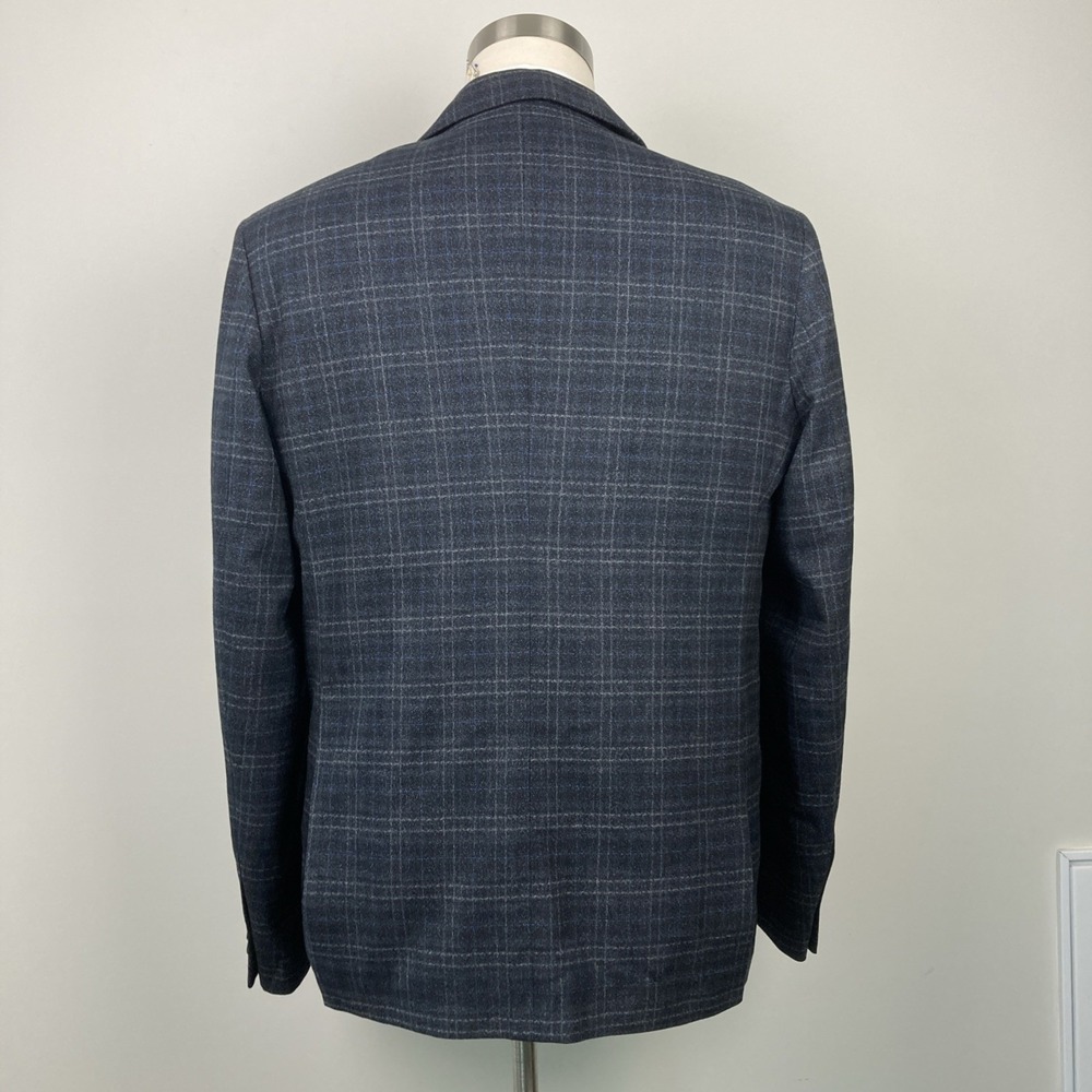Tom Baine Mens Slim fit Sport Coat Blazer 44L Grey Plaid Stretch - Picture 2 of 11